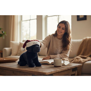 Eddie Bauer Gund 2000 Black Labrador Dog Plush Red Stocking Hat Stuffed Vintage